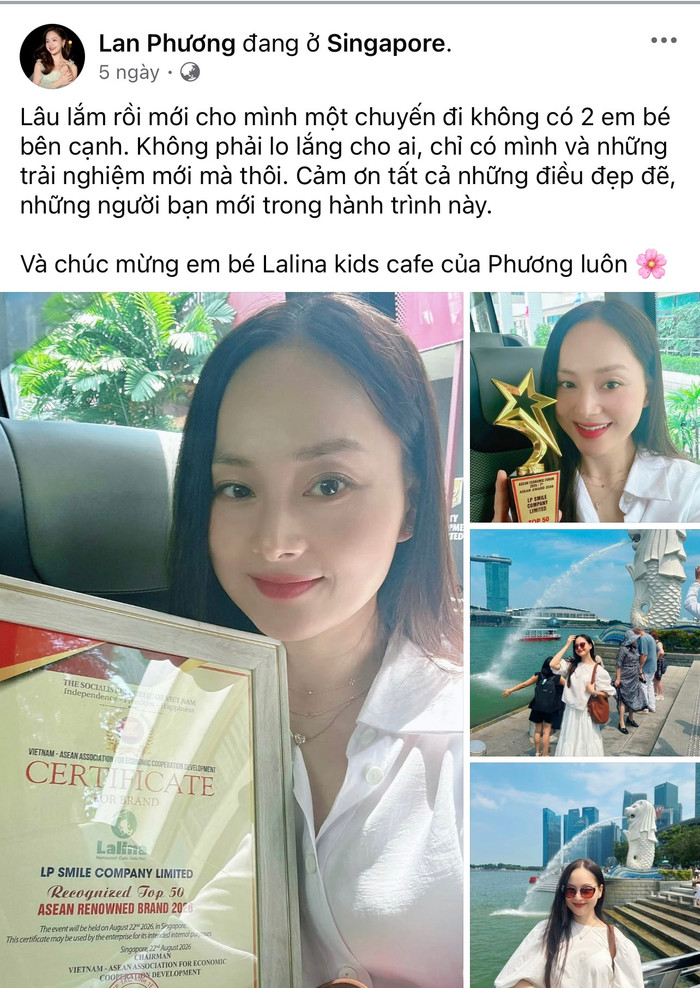 Diễn viên Lan Phương có chuyến đi đáng chú ý đến Singapore. Ảnh: Chụp màn hình FBNV