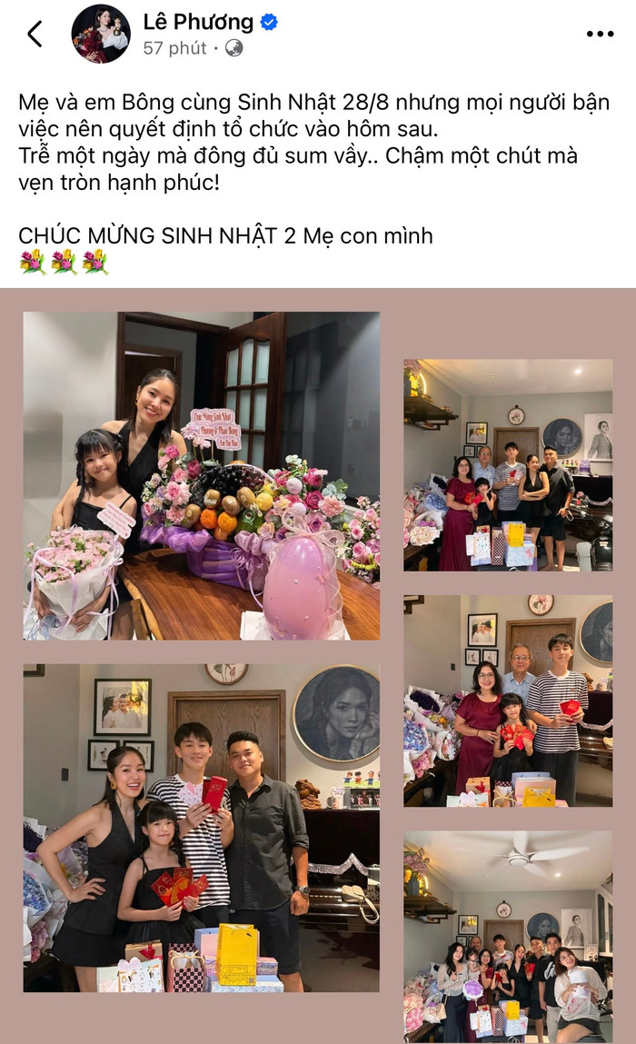 Diễn viên Lê Phương đón sinh nhật bên gia đình. Ảnh: Chụp màn hình FBNV