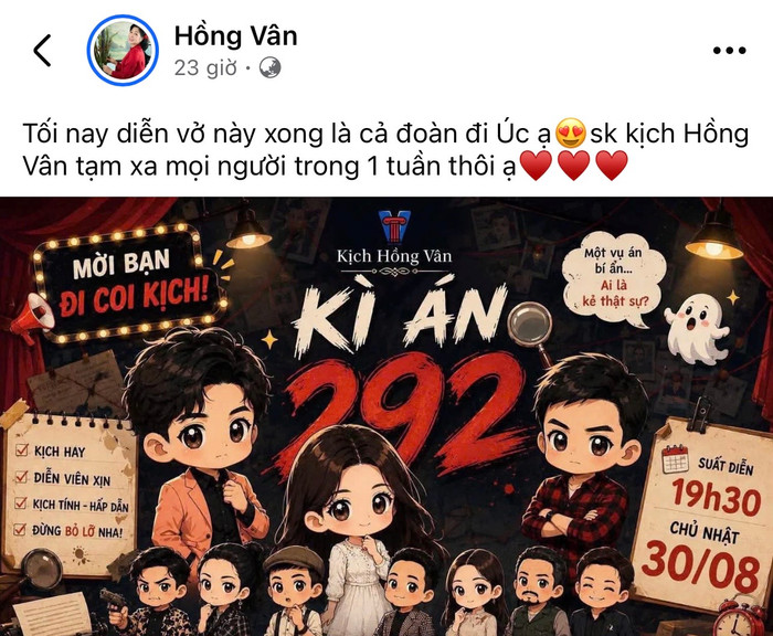 NSND Hồng Vân thông báo. Ảnh: Chụp màn hình FBNV