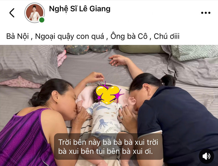 Nghệ sĩ Lê Giang hạnh phúc bên cháu ngoại. Ảnh: Chụp màn hình FBNV