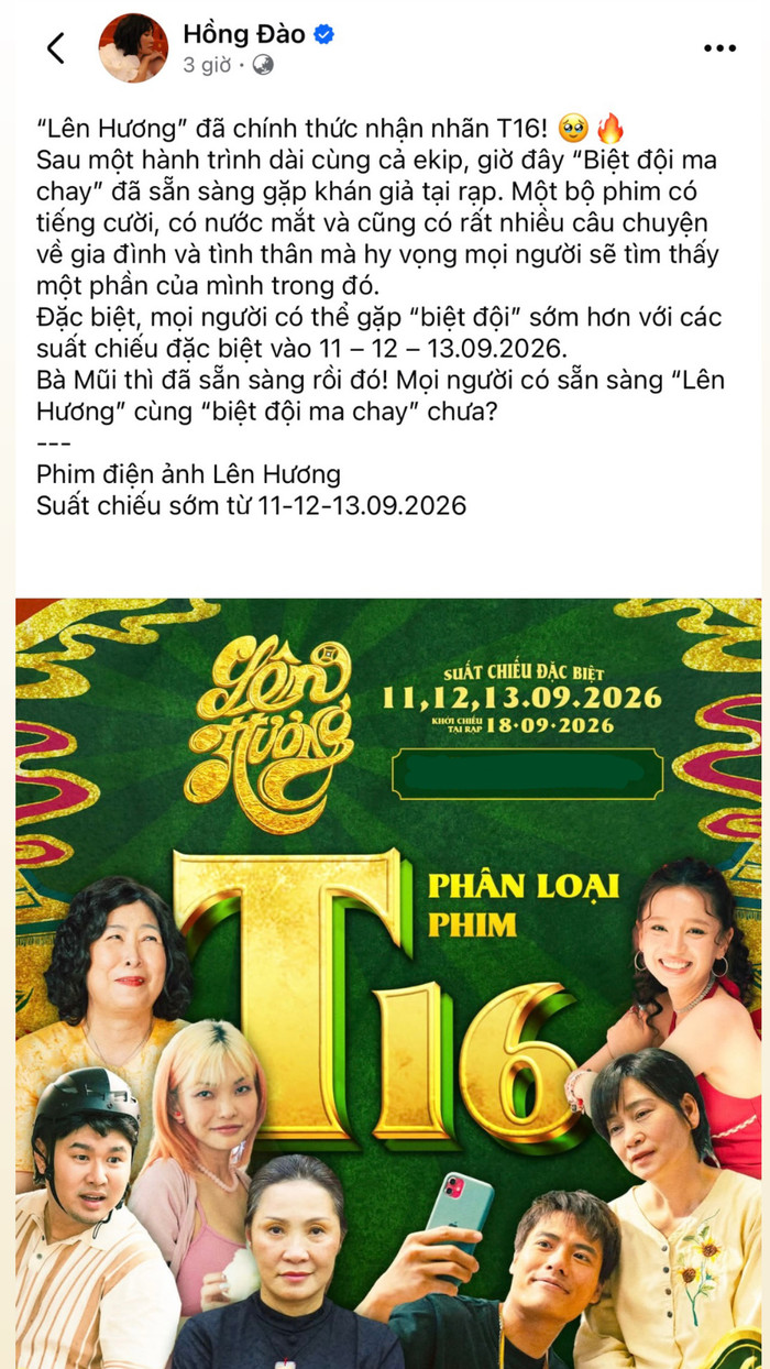 Hồng Đào chia sẻ. Ảnh: Chụp màn hình FBNV