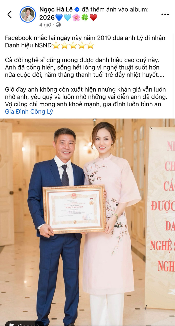 Vợ NSND Công Lý chia sẻ.