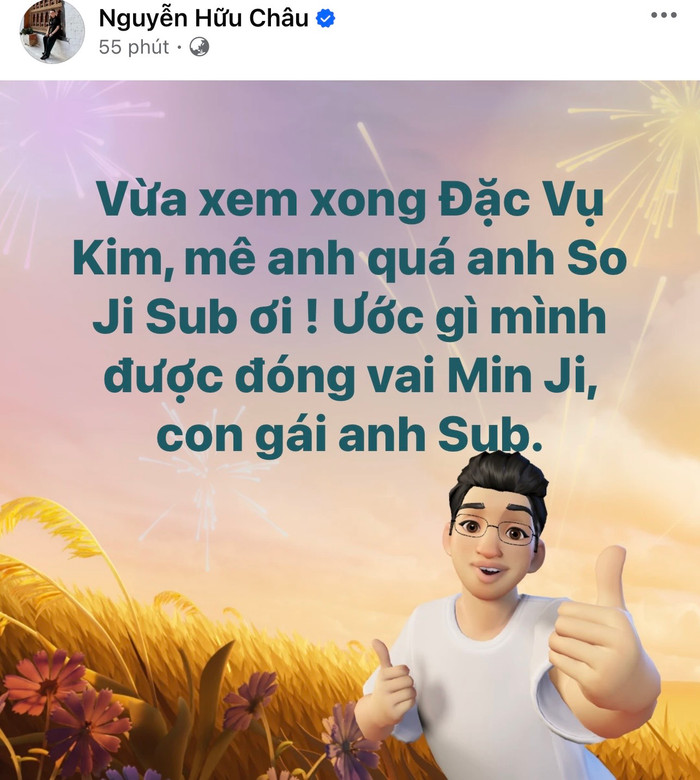 &nbsp;NSƯT Hữu Châu hài hước chia sẻ sau khi xem Đặc Vụ Kim Tái Khởi Động. Ảnh: Chụp màn hình FBNV