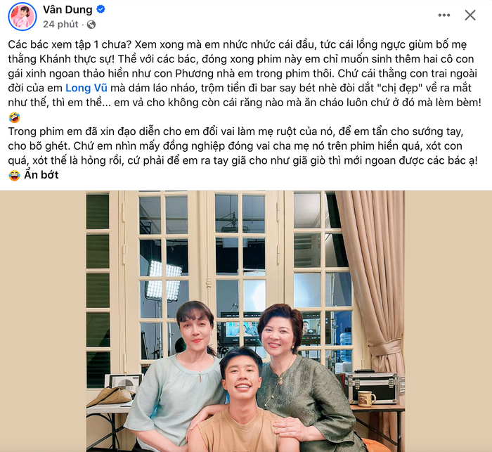 Chia sẻ của Vân Dung sau khi Mùa Hè Năm Ấy lên sóng tập 1. Ảnh: chụp màn hình FBNV