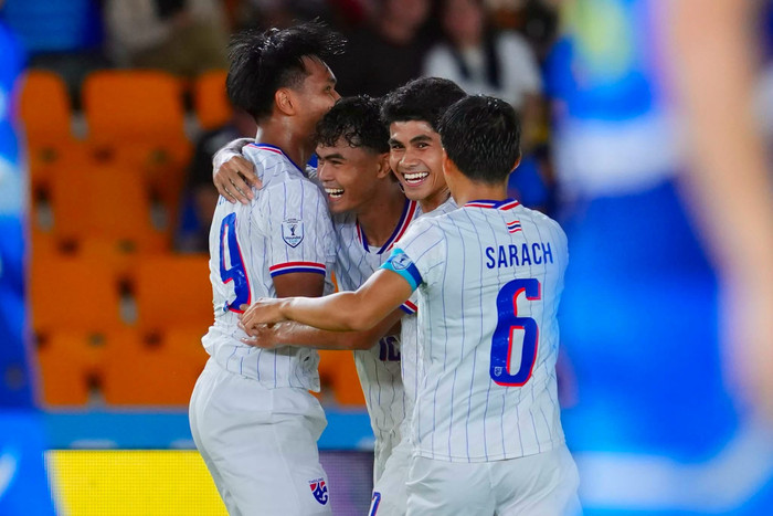 Thái Lan vượt qua Philippines với tỷ số 1-0 ngay trên sân khách để giành trọn 9 điểm sau ba lượt trận bảng B AFF Cup 2026. Ảnh: FAT