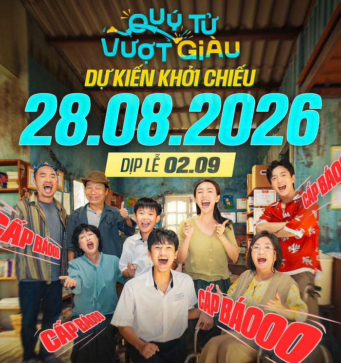 Quý Tử Vượt Giàu do Thu Trang và Tiến Luật đóng chính sẽ ra rạp từ ngày 28/8/2026, sớm gần hai tuần so với kế hoạch ban đầu. (Ảnh: NSX)