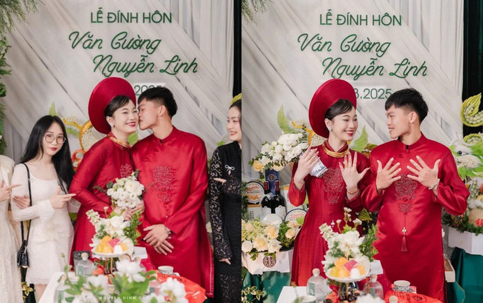 Vợ chồng cầu thủ Hồ Văn Cường - cô giáo Nguyễn Linh.