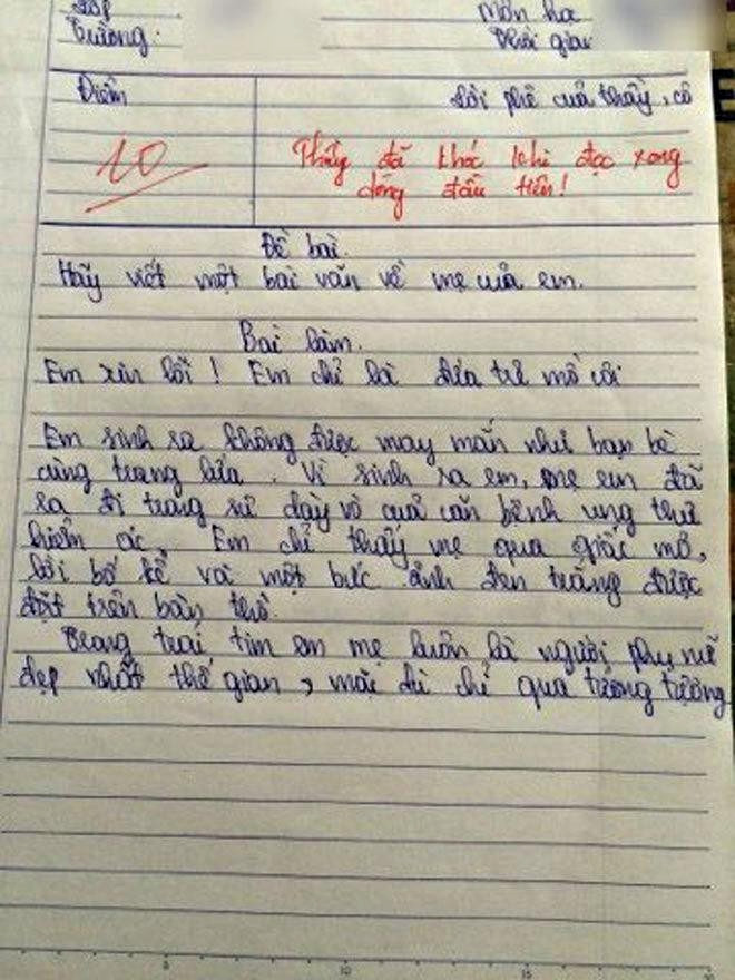 Bài văn 10 điểm của em học trò lớp 5.