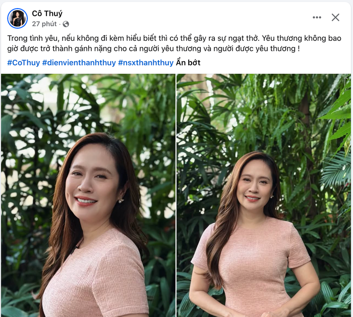 Thanh Thuý chia sẻ. Ảnh: Chụp màn hình FBNV