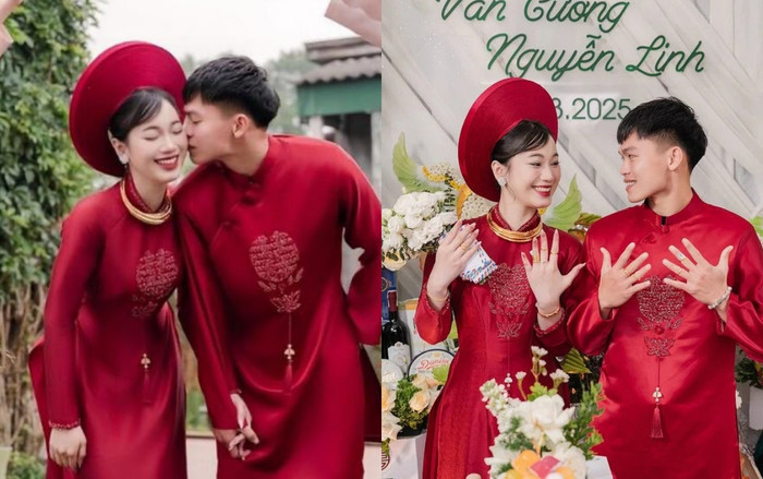 Vợ chồng cầu thủ Hồ Văn Cường - cô giáo Nguyễn Linh.