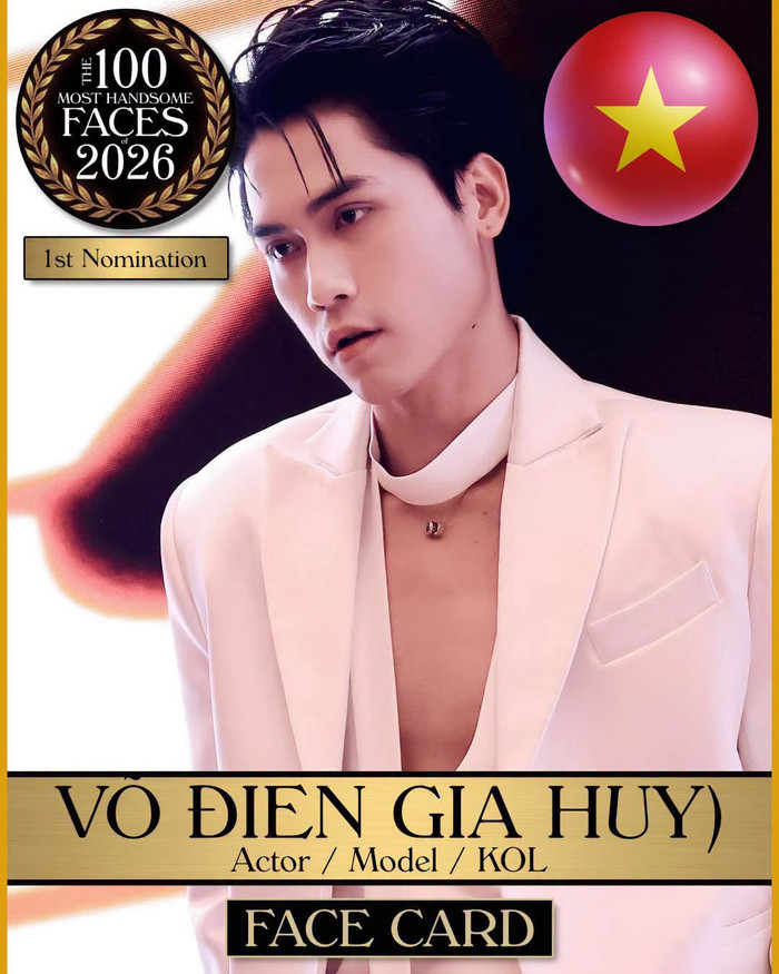 Võ Điền Gia Huy bất ngờ góp mặt trong danh sách đề cử 100 gương mặt đẹp trai nhất thế giới 2026 của TC Candler. Ảnh: FBNV.