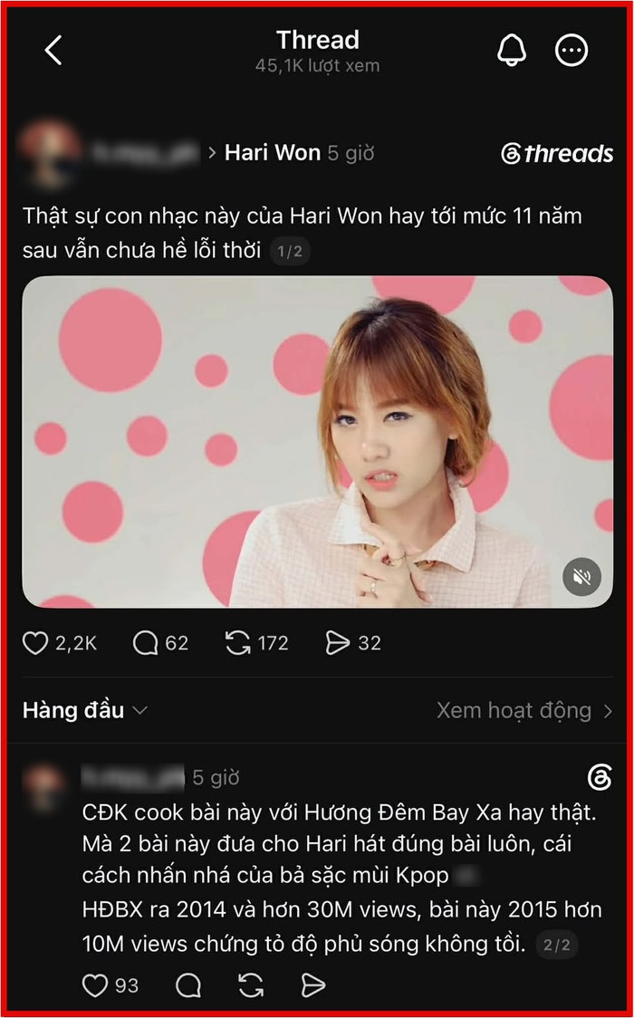 Ca khúc Love You Hate You của Hari Won bất ngờ được cư dân Threads chia sẻ lại và bàn luận sôi nổi.