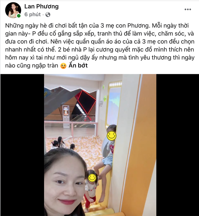 Lan Phương chia sẻ khoảnh khắc bên 2 con gái. Ảnh: Chụp màn hình FBNV