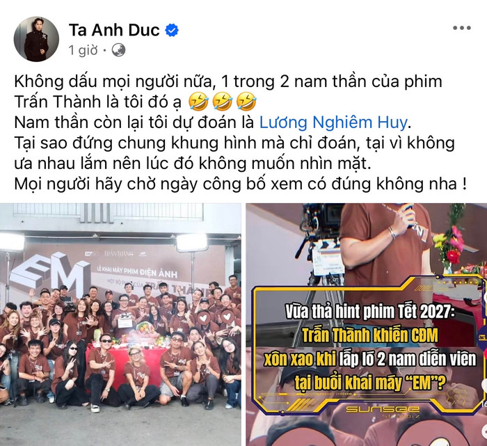 Anh Đức hài hước chia sẻ. Ảnh: Chụp màn hình FBNV