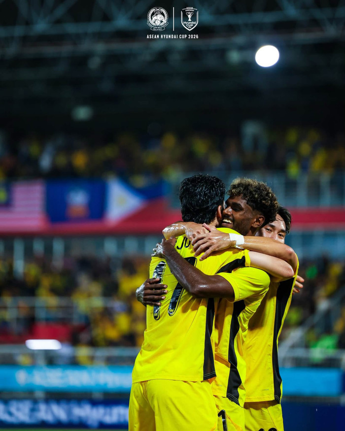Malaysia giành chiến thắng 1-0 trước Philippines để kết thúc vòng bảng AFF Cup 2026 với 9 điểm, qua đó đứng nhì bảng B và giành quyền vào bán kết gặp tuyển Việt Nam. Ảnh: FAM