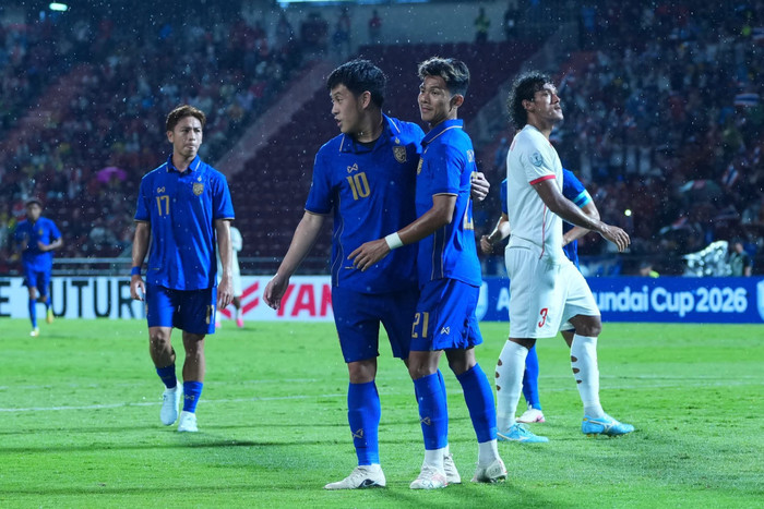 Tuyển Thái Lan đánh bại Myanmar 2-0 ở lượt trận cuối bảng B, qua đó khép lại vòng bảng AFF Cup 2026 với thành tích toàn thắng, và không để thủng lưới. Ảnh: FAT
