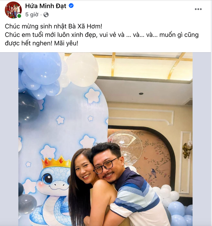 Hứa Minh Đạt đăng ảnh chúc mừng sinh nhật bà xã Lâm Vỹ Dạ.