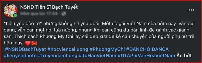 NSND Bạch Tuyết nhận xét về ca khúc Liễu yếu đào tơ của Phương Mỹ Chi.