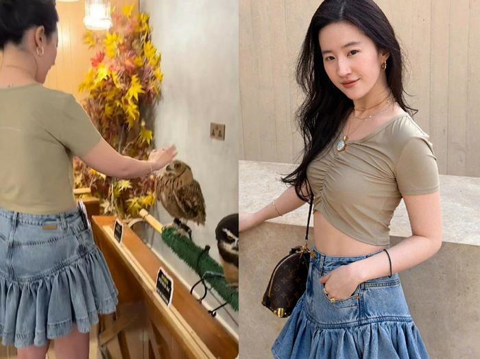 Lưu Diệc Phi đăng nhầm ảnh chưa chỉnh sửa (bên trái) lên mạng. Vóc dáng không thon thả như đã hình đã chỉnh (bên phải).