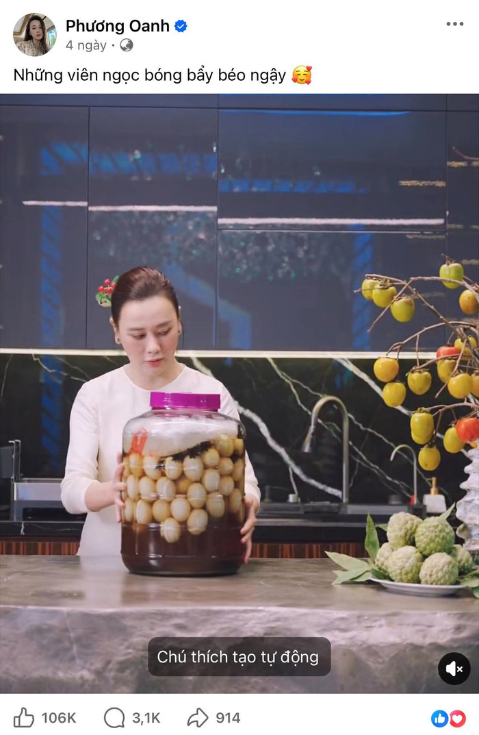 Phương Oanh nhận được hơn 100.000 lượt tương tác với video mới nhất trong series bếp núc. Ảnh: FBNV