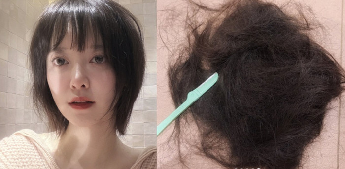 Goo Hye Sun tự tay cắt tóc ngay tại nhà.&nbsp;