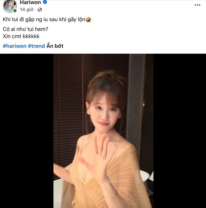 Hari Won chia sẻ một đoạn video biến hình trên mạng xã hội.