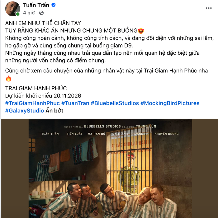 Tuấn Trần chia sẻ poster Trại Giam Hạnh Phúc.