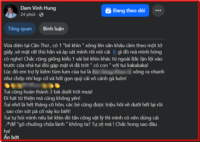 Bài đăng gây xôn xao của nam ca sĩ Đàm Vĩnh Hưng.
