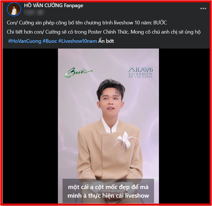 Hồ Văn Cường công khai 'đứa con tinh thần' sau 10 năm ca hát chính là liveshow Bước.
