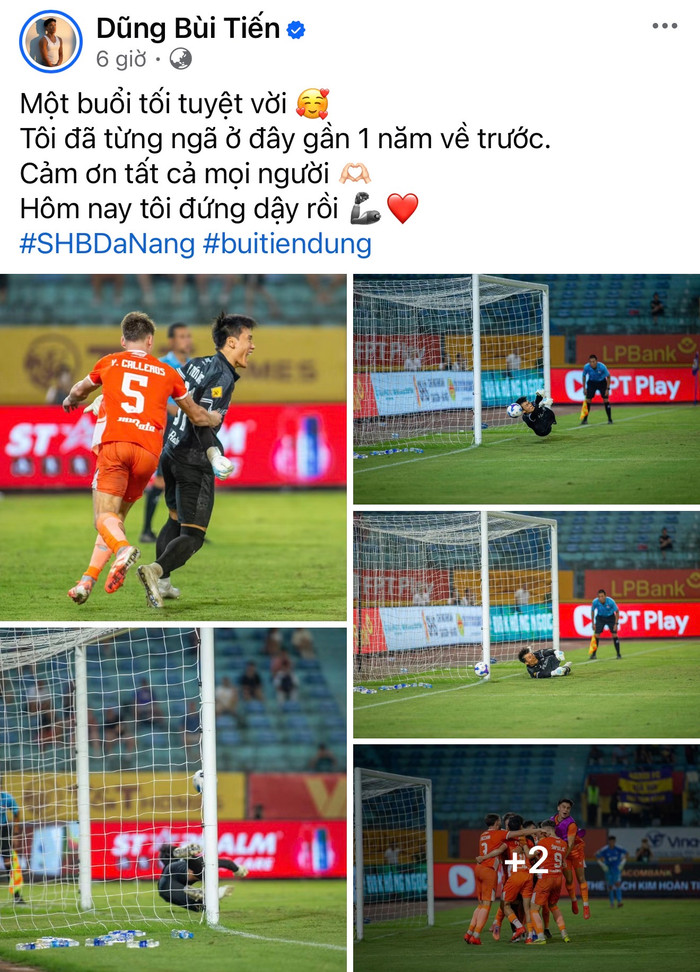 Thủ môn Bùi Tiến Dũng đang trở thành tâm điểm chú ý của người hâm mộ bóng đá Việt Nam sau màn trình diễn xuất sắc giúp CLB Đà Nẵng loại Hà Nội FC khỏi Cúp Quốc gia 2026/2027. Ảnh FB Bùi Tiến Dũng