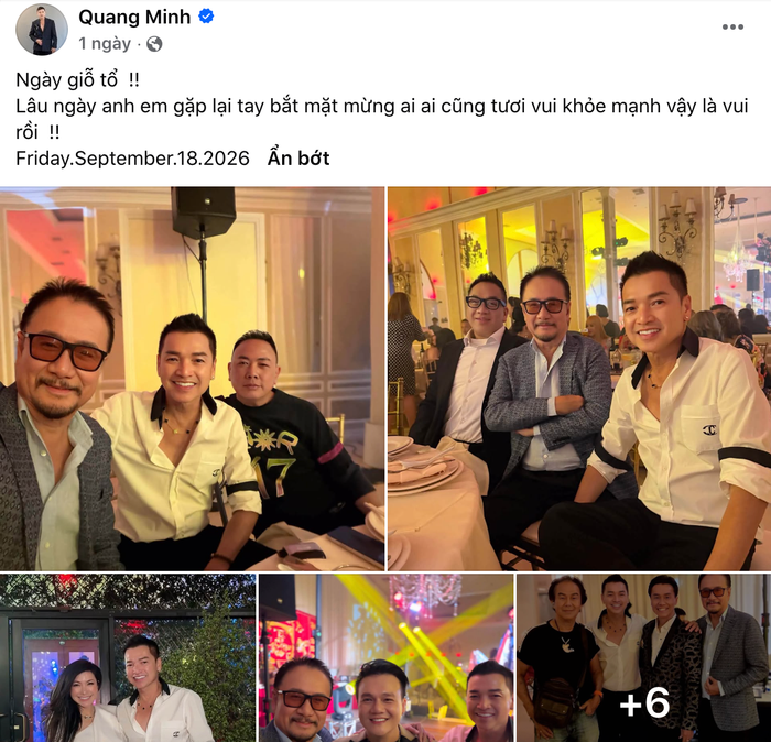 Nghệ sĩ Quang Minh đăng hình ảnh hội ngộ cùng bạn bè, đồng nghiệp tại Mỹ.