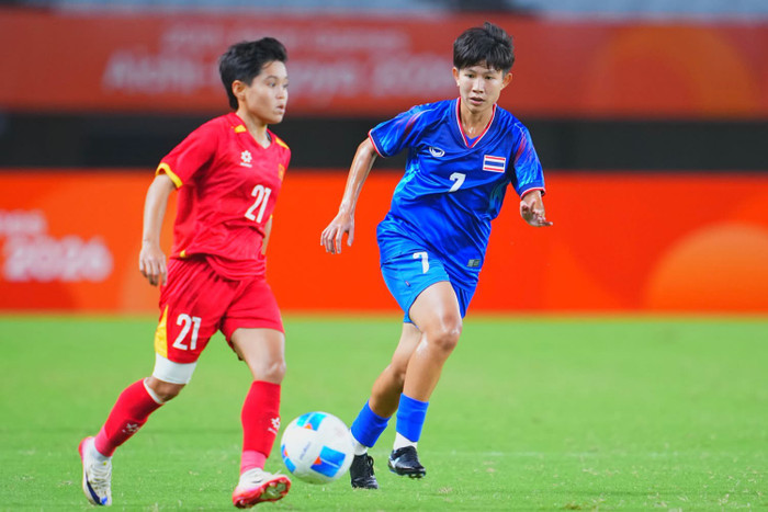 Tuyển nữ Việt Nam đã hoàn thành mục tiêu quan trọng khi cầm hòa Thái Lan 0-0 ở lượt trận cuối bảng E môn bóng đá nữ ASIAD 2026. Ảnh: FAT