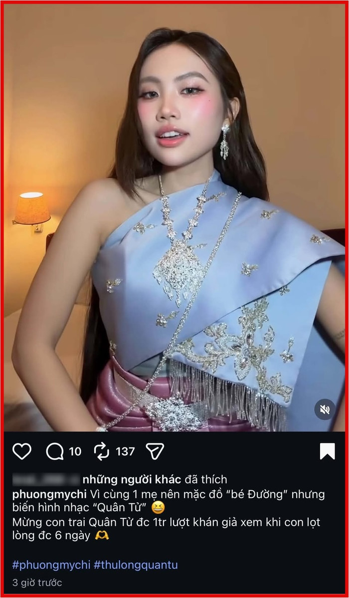 Phương Mỹ Chi báo tin vui khi 'con trai' là MV Thử lòng quân tử cán mốc 1 triệu lượt xem sau 6 ngày ra mắt.