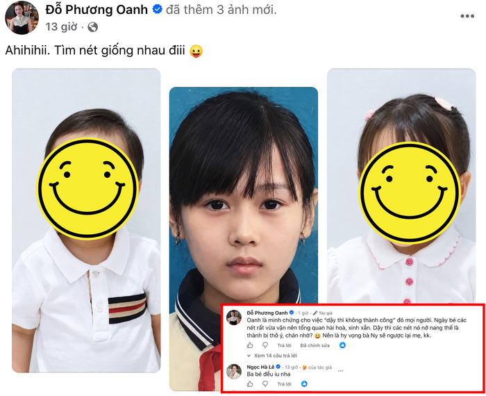 Phương Oanh chia sẻ hình ảnh bản thân ngày nhỏ bên hai con.