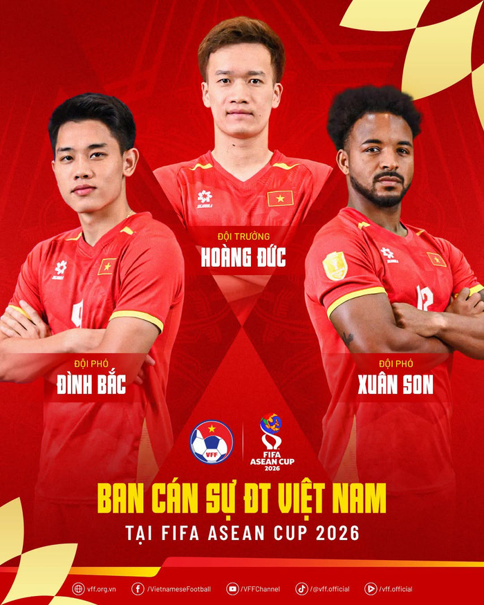 Hoàng Đức đã được chọn thay thế tiền vệ Quang Hải để làm đội trưởng tuyển Việt Nam tại FIFA ASEAN Cup 2026. Ảnh: VFF