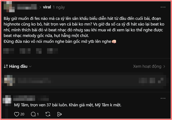 Nhiều khán giả gọi tên Mỹ Tâm bên dưới một bài đăng trên Threads&nbsp;