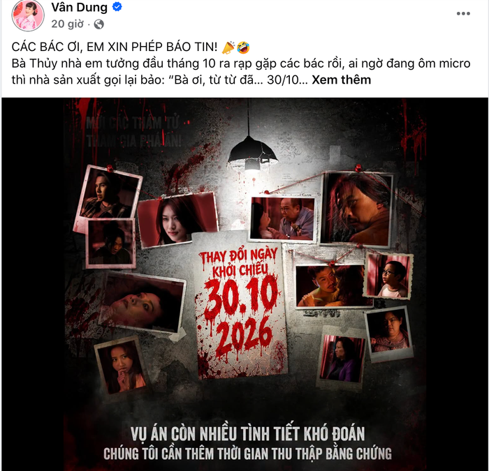 Vân Dung thông báo Án Mạng Karaoke thay đổi lịch phát hành.