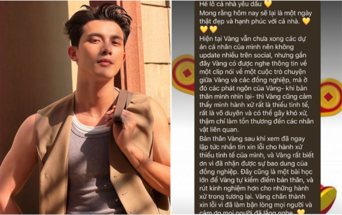 Diễn viên Trần Ngọc Vàng lên tiếng xin lỗi sau loạt ồn ào.