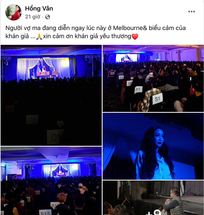 NSND Hồng Vân chia sẻ hình ảnh đêm diễn tại Melbourne.