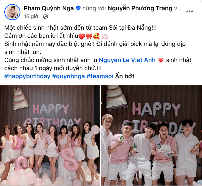 Quỳnh Nga đăng tải loạt khoảnh khắc trong tiệc sinh nhật cùng Việt Anh và bạn bè.
