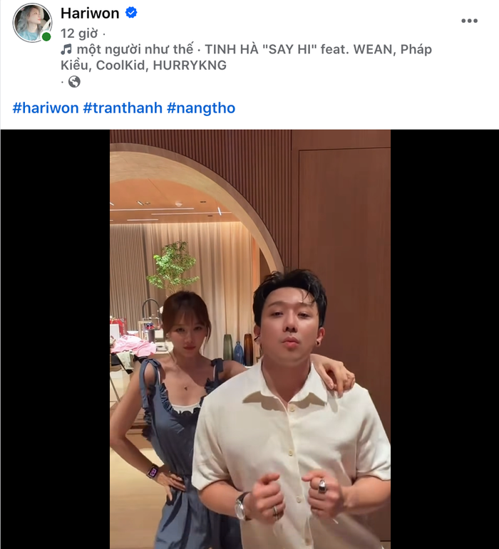 Hari Won đăng tải clip nhảy cùng Trấn Thành.