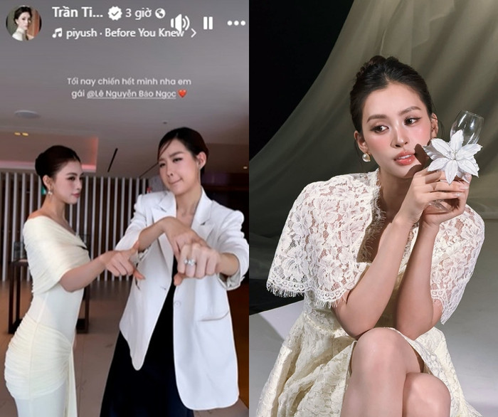 Hoa hậu Tiểu Vy chia sẻ khoảnh khắc hài hước bên Bảo Ngọc kèm lời nhắn: 'Tối nay chiến hết mình nha em gái'.&nbsp;