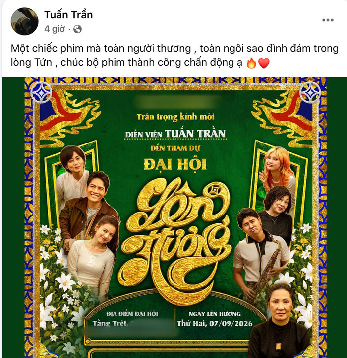 Tuấn Trần chia sẻ thông tin ủng hộ phim Lên Hương.