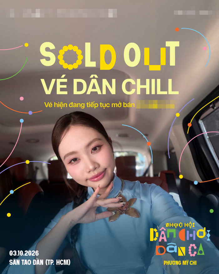 Phương Mỹ Chi thông báo sold out hạng vé đầu tiên và cũng là hạng vé có mức giá cao nhất trong đêm nhạc hội cá nhân.&nbsp;