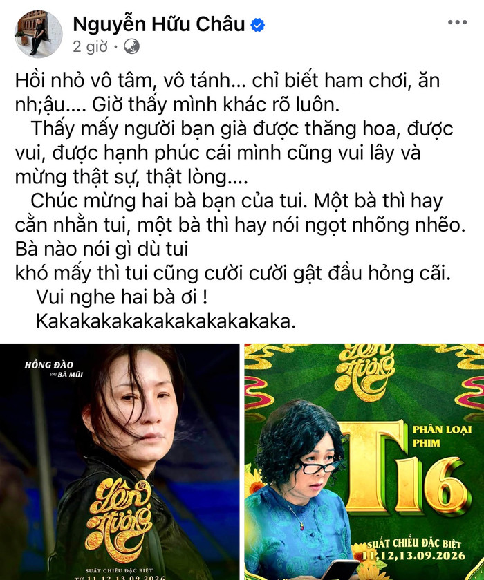 Hữu Châu gửi lời chúc đến hai người bạn thân Hồng Vân và Hồng Đào. Ảnh: Chụp màn hình