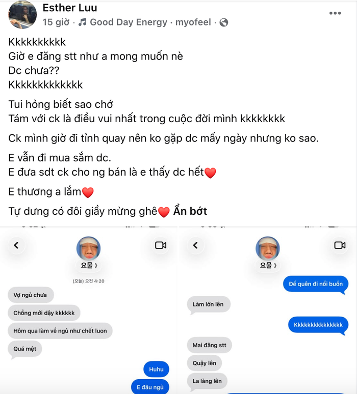 &nbsp;Hari Won đăng đoạn tin nhắn với Trấn Thành.