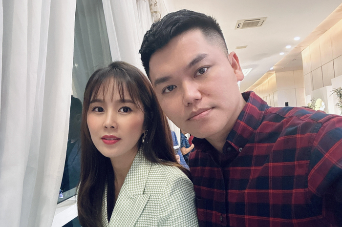 Diễn viên Lê Phương hạnh phúc bên chồng Trung Kiên.
