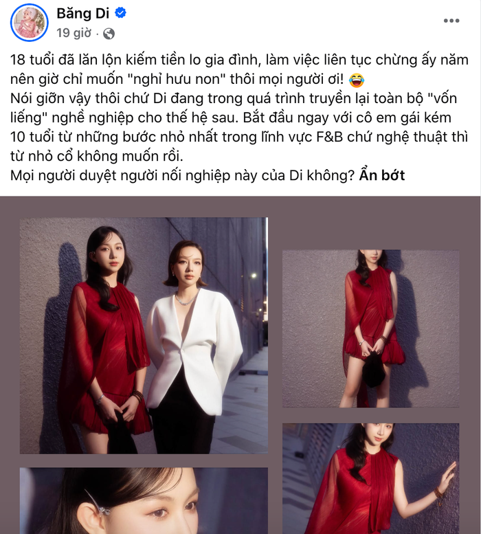 Diễn viên Băng Di gây chú ý với chia sẻ mới.