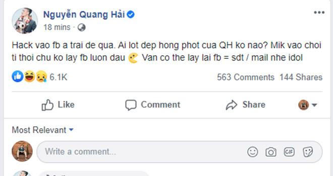 Facebook của cầu thủ Quang Hải bị hack