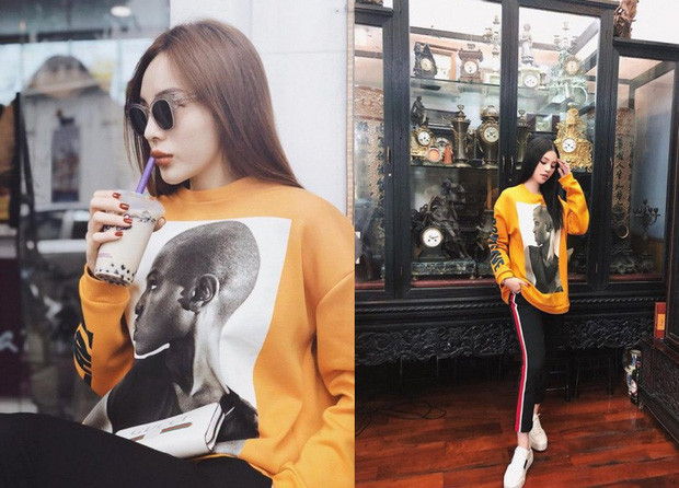 Không chỉ đụng nhau về thiết kế sweater vàng mustard, cách phối của hai người đẹp cũng khá giống nhau. 